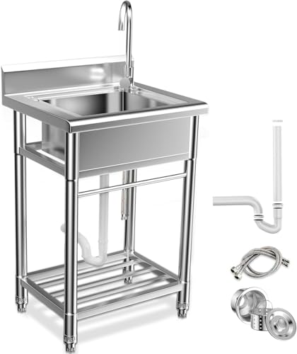 26 Inch 304 Stainless Steel Free Standing Utility Sink with Pull-out Faucet M91323