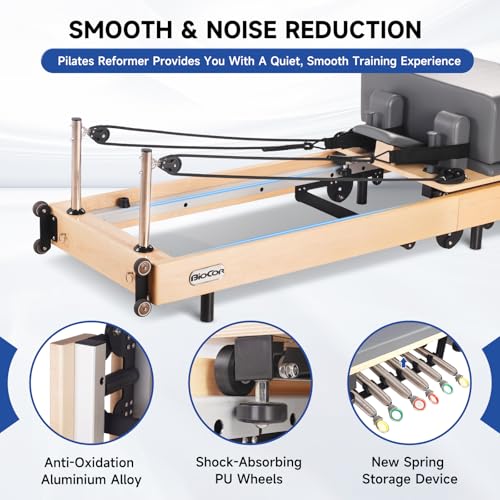 Foldable Wood Pilates Reformer with Sitting Box, Jump Board and Anti-Slip Mat M510884