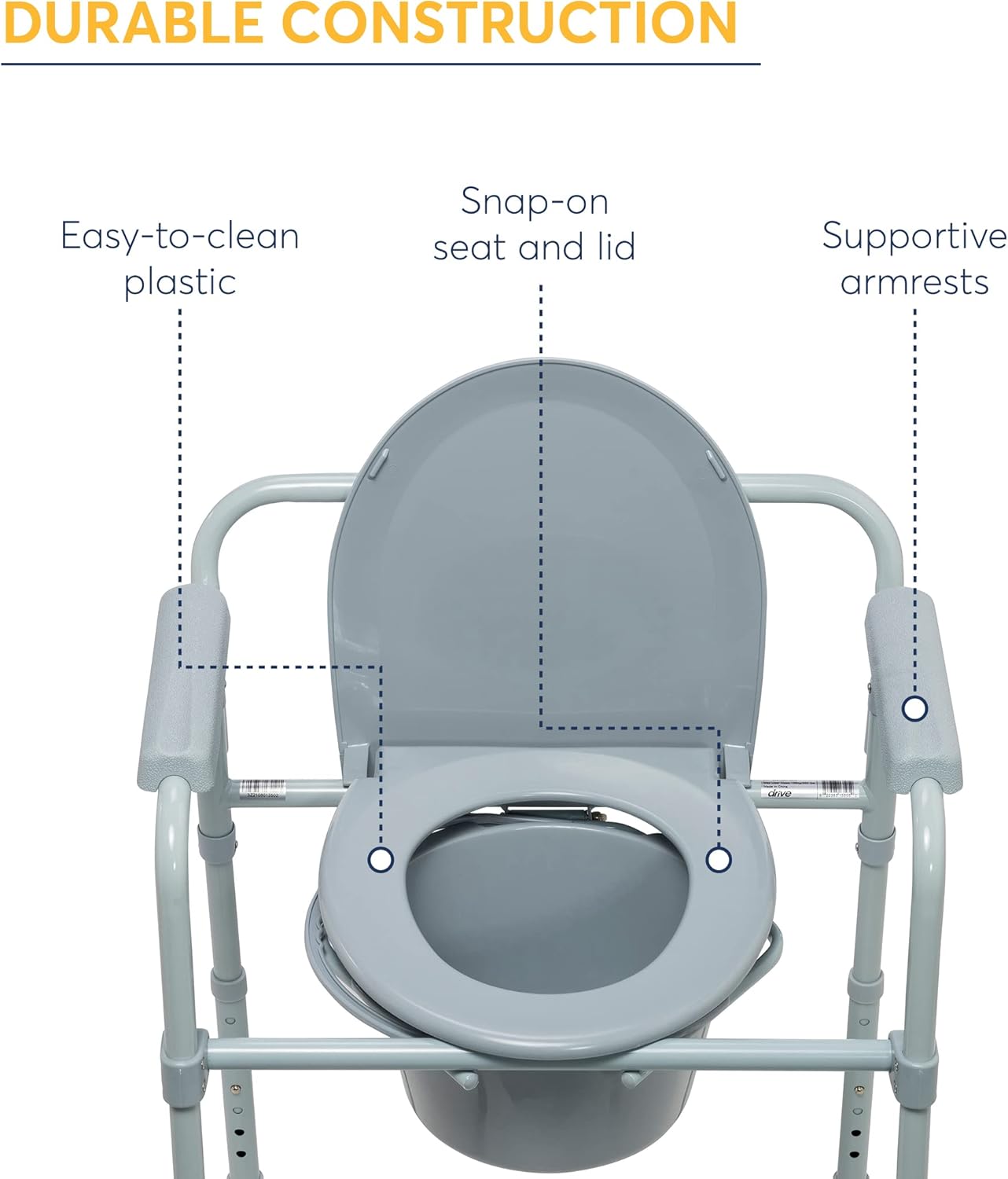 4 Wheel Rollator Walker with Seat, Steel Rolling Walker, Height Adjustable Folding Steel Bedside Commode Chair, Portable Toilet G2142