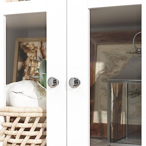 White Tall Bookshelf with Glass Doors, 4-Tier Shelf & 2 Drawers B63073
