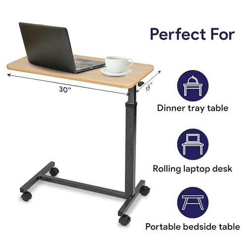 Overbed Table with Wheels Adjustable Height Wood Top E8213