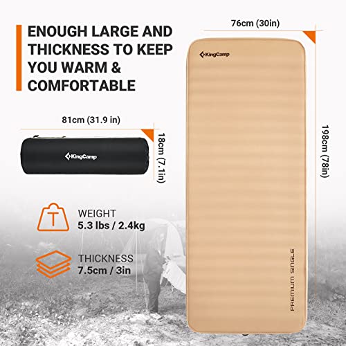 Double Self Inflating Sleeping Pad, Camping Foam Air Mattress, 79.1'' x 50.3'' x 3.0, Grey L70742