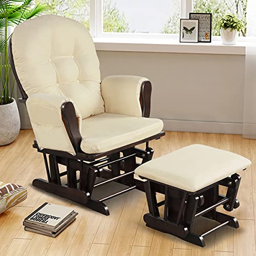 Beige Wood Glider and Ottoman Set F8961