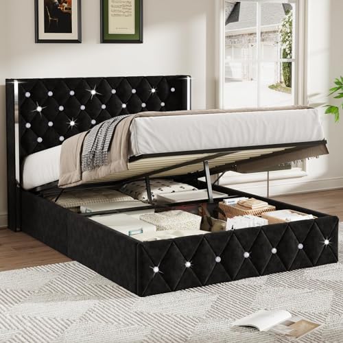 Black Velvet Full Size Lift Up Storage Bed Frame Y270023