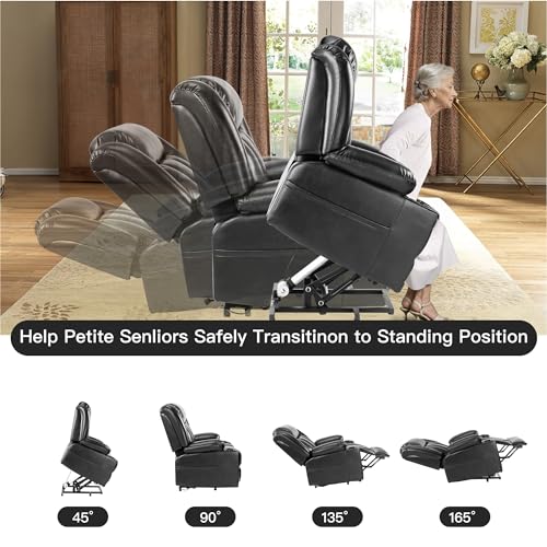Black Leather Power Lift Recliner with Heat and Massage K149