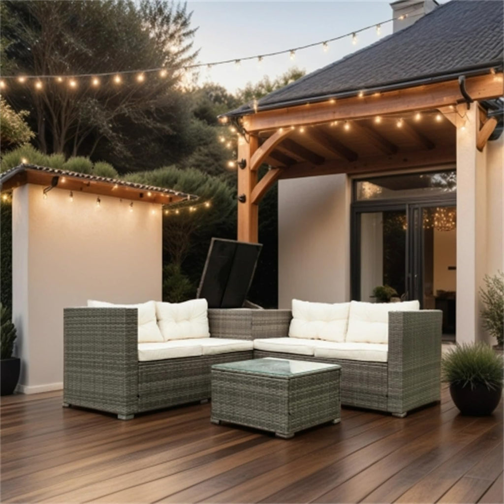 Grey Wicker Rattan Patio Sectional Sofa Set with Storage Box Y181