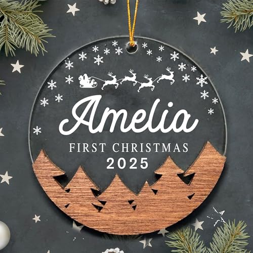 Engraved Wooden and Acrylic Baby's 1st Christmas Ornament 2025 A4326
