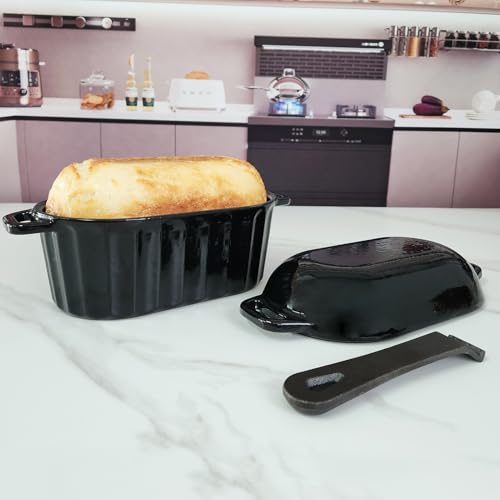 Black Enameled Cast Iron Bread Pan with Lid 4 Qt L2660