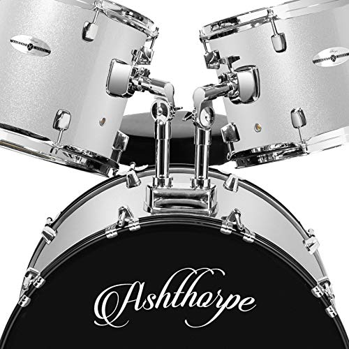 5-Piece Full Size Adult Drum Set with Remo Heads & Premium Brass Cymbals - Silver L425