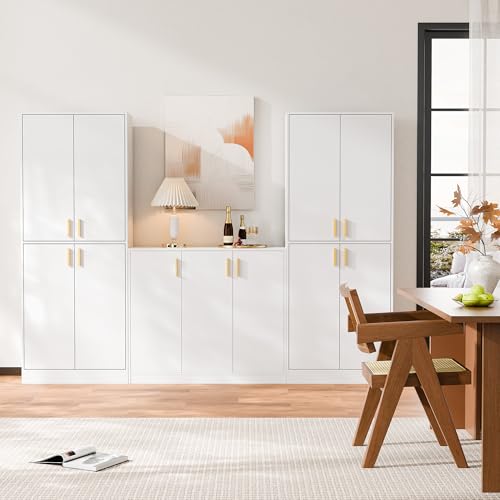 Gray 71" Tall Wood Storage Cabinet with Doors and Shelves D7505