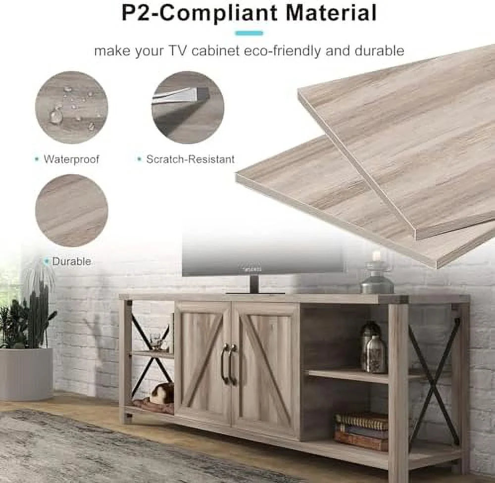 Farmhouse TV Stand Wooden Entertainment Center Console Table with 2 Drawers and 4 Compartment Television Stands with Adjustable Shelves M8600