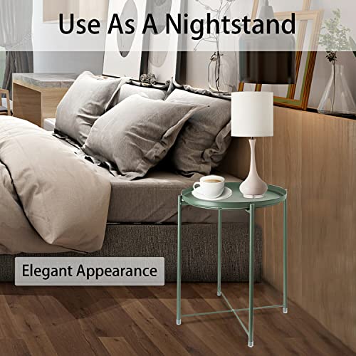 Green Round Metal Tray Side Table Z9346