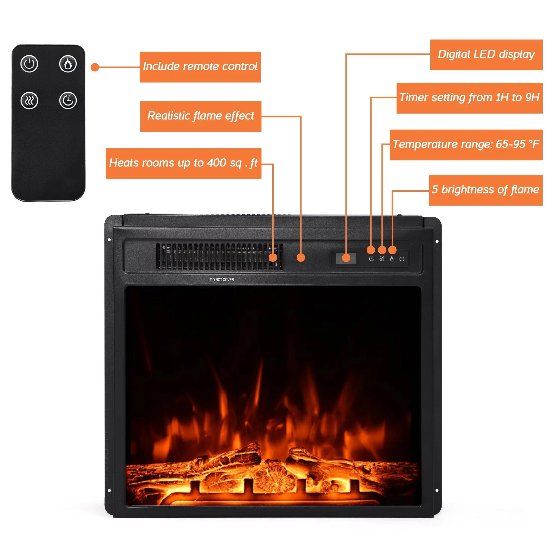 Black 70 inch Wood Electric Fireplace TV Stand L44036