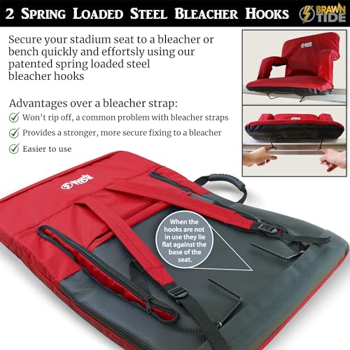 Stadium Seat with Back Support, Thick Padding, 2 Steel Bleacher Hooks, 4 Pockets, 2 Cup Holders Z83437
