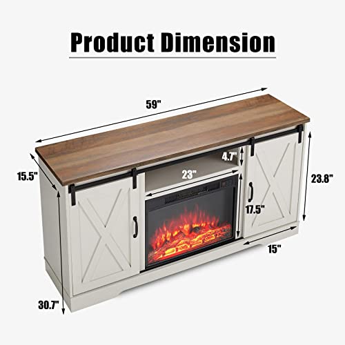 Fireplace TV Stand with Sliding Barn Door C55571
