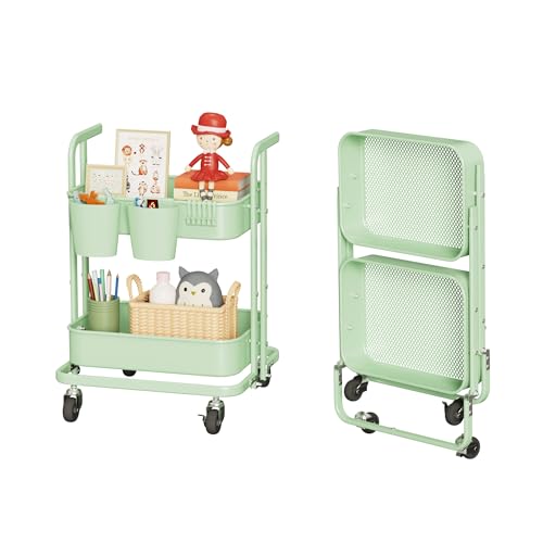 Pastel Green 2 Tier Metal Rolling Cart E313