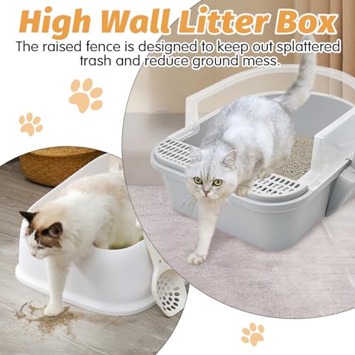Large Sifting Cat Litter Box with High Sides and Scoop (Grey) U331165