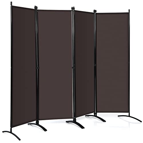White 4-Panel Folding Room Divider with Iron Frame Y261386