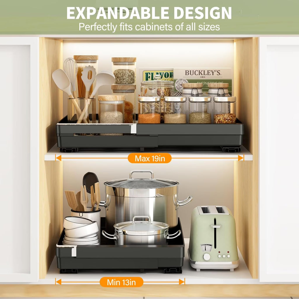 2 Pack Expandable Pull Out Cabinet Organizers (13''-19'') Black K516