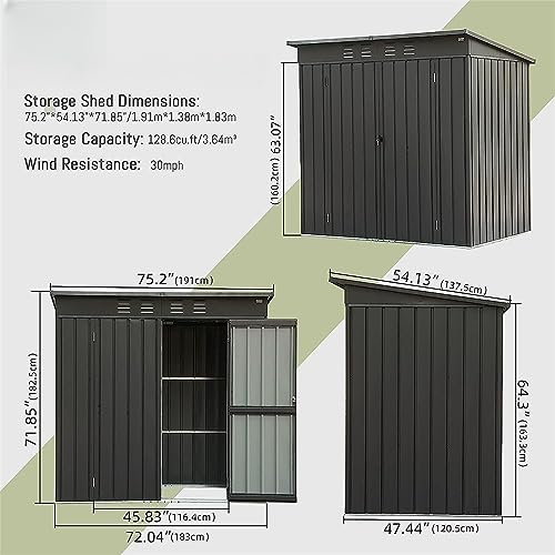 White 6x4FT Metal Storage Shed with Pent Roof U81686