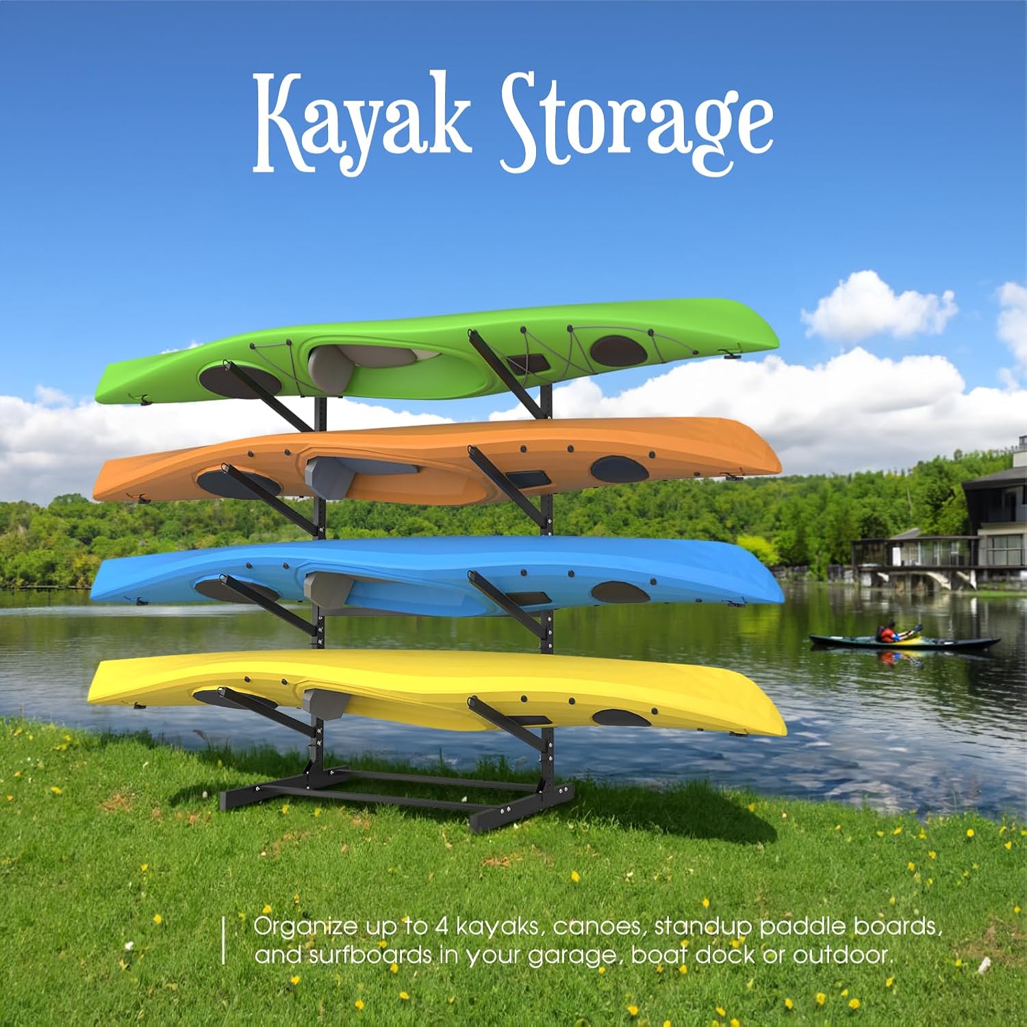 Adjustable Kayak Storage Rack, Freestanding Sup Storage Stand, Heavy Duty Paddleboard Bracket (4 Levels) N683