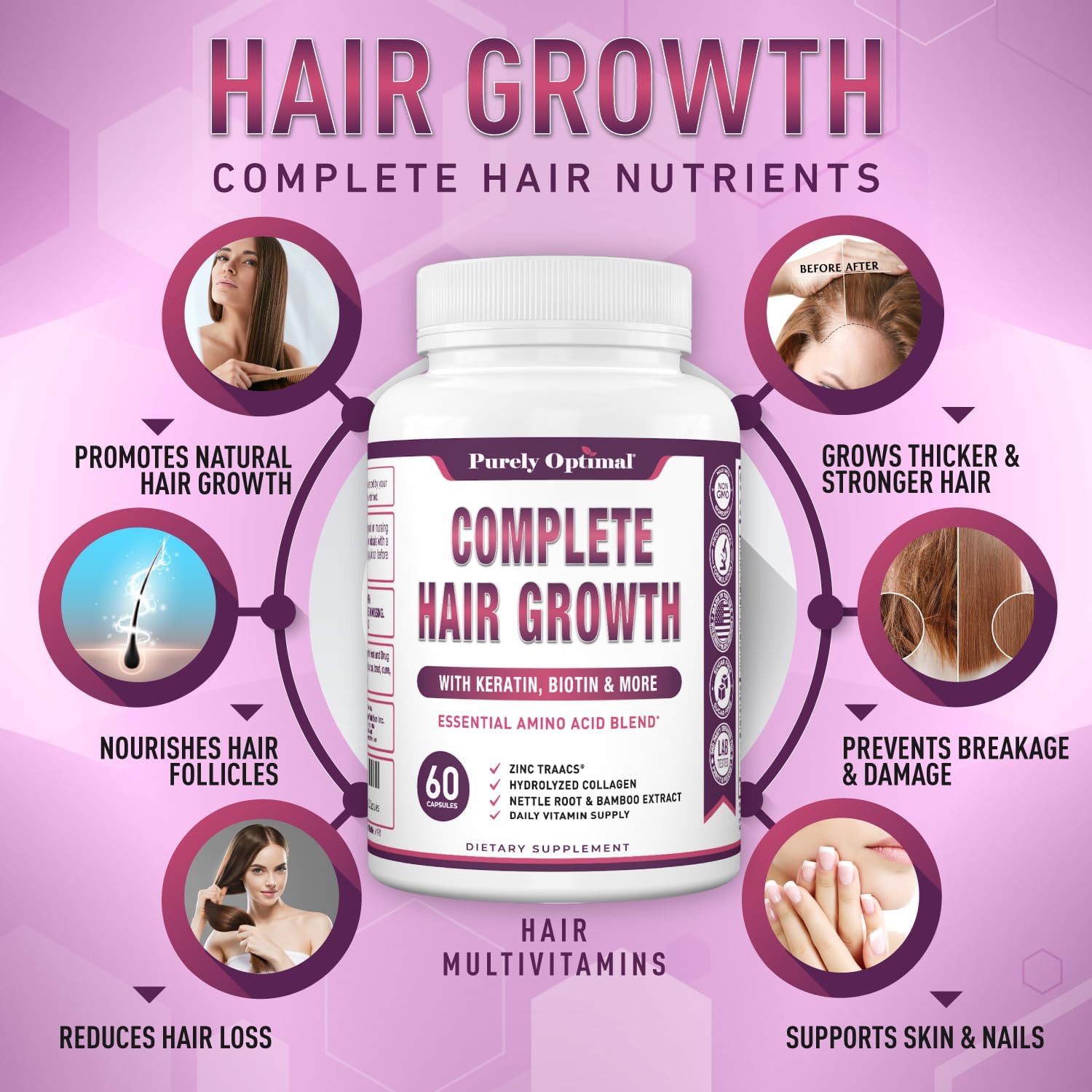 Hair Growth Vitamins with Biotin & Keratin, 60 Capsules I430163