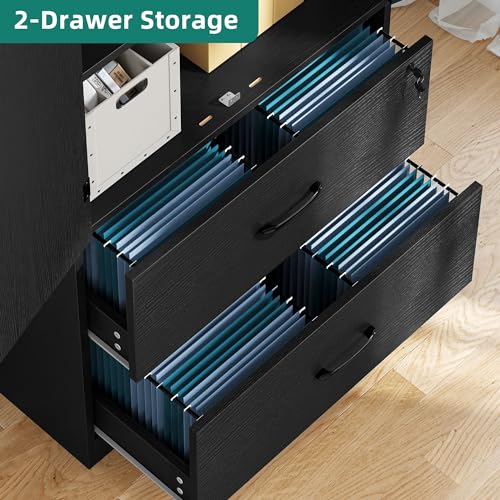 Black Wood File Cabinets with Doors and Adjustable Shelves R425