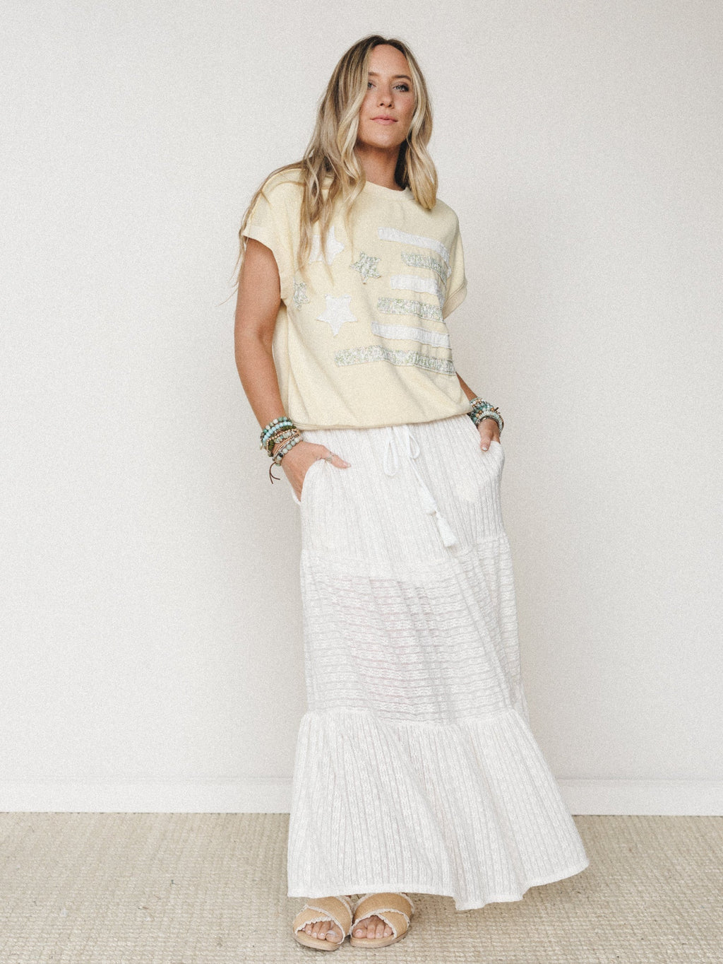 Garden Stars and Stripes Top - Butter Yellow