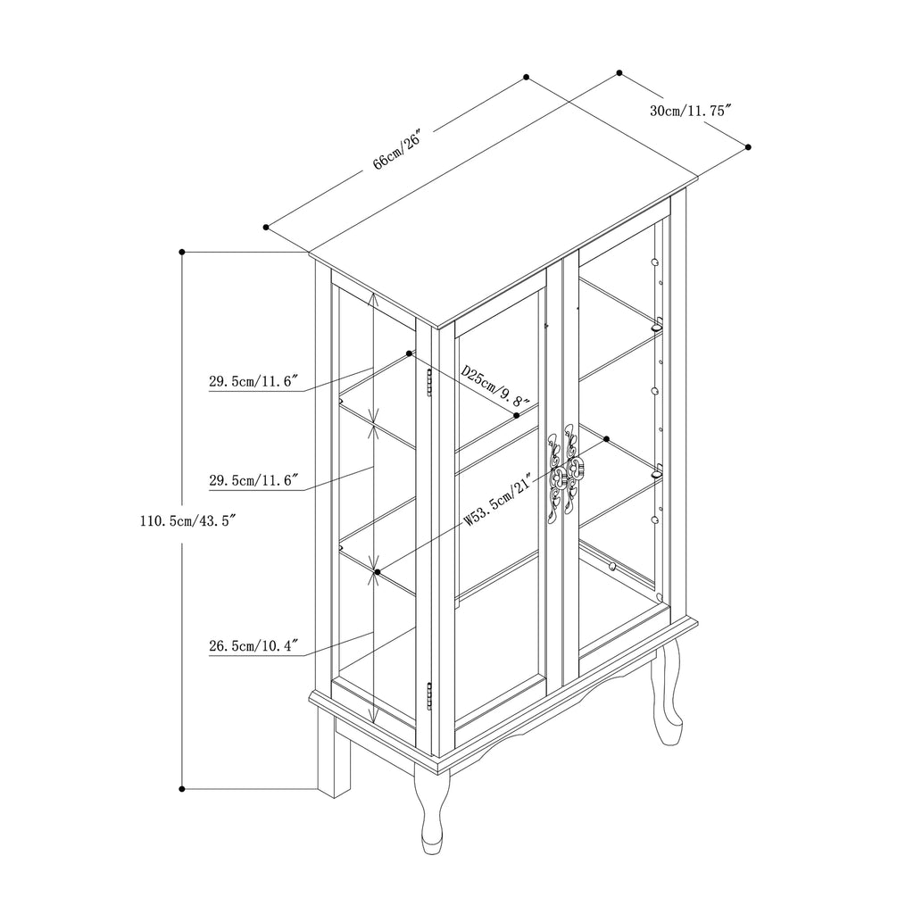 Walnut 3 Shelf Tempered Glass Curio Cabinet M660
