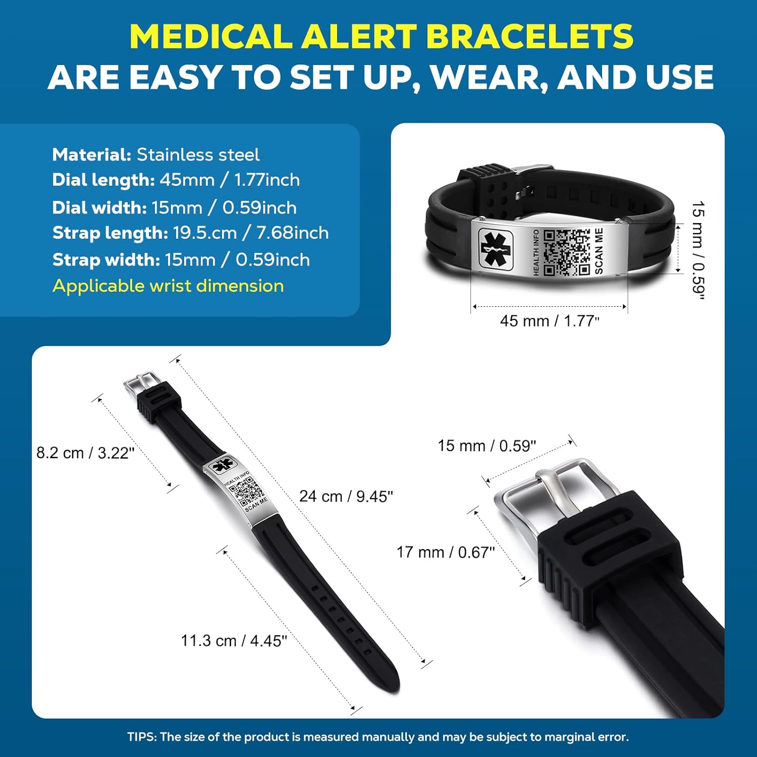 Silicone Waterproof Medical Alert ID Bracelet Y343068