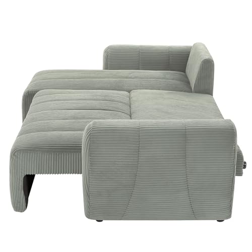 Modular Sectional Sleeper Sofa with Storage, Convertible 3 Seat L Shape Couch with Reversible Chaise, Corduroy Sleeper Couch with Pullout Bed (Light Grey) P44013