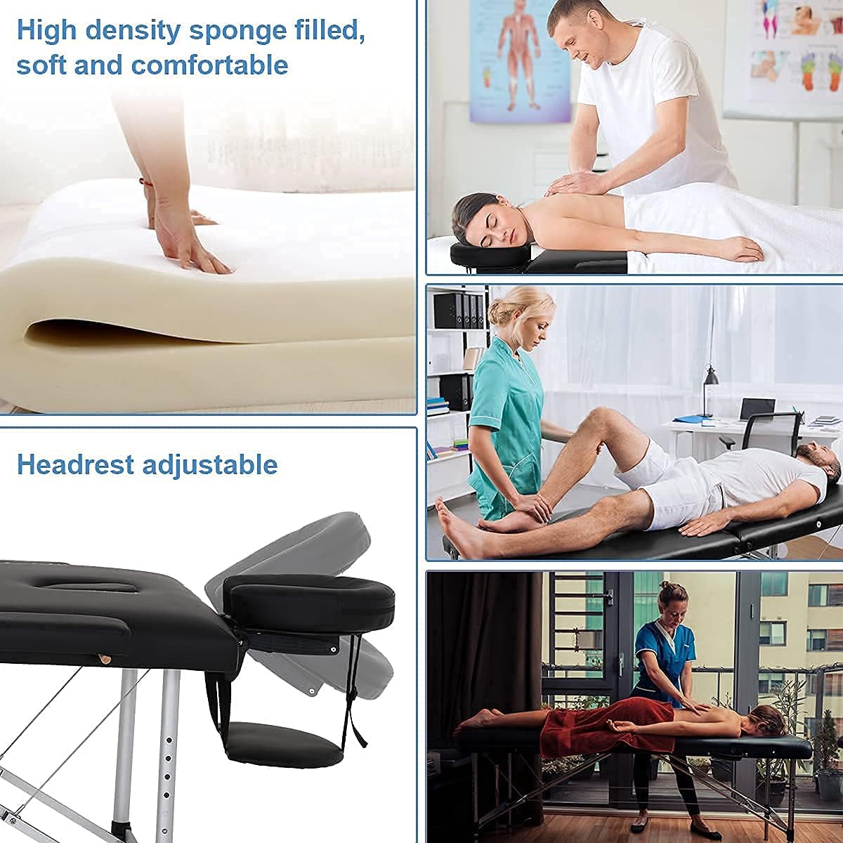 Black 73 Inch Portable Aluminium Massage Table with Armrest P105713