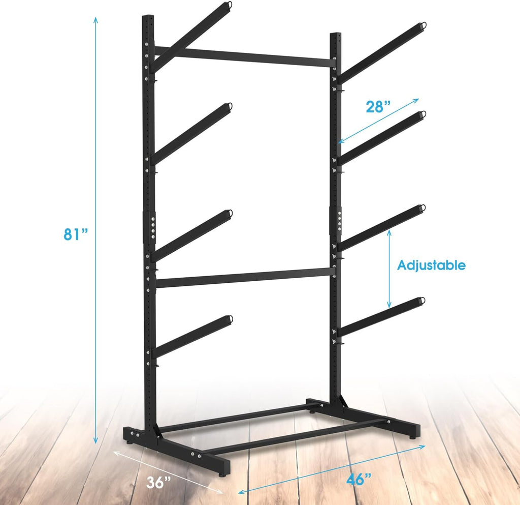 Adjustable Kayak Storage Rack, Freestanding Sup Storage Stand, Heavy Duty Paddleboard Bracket (4 Levels) N683