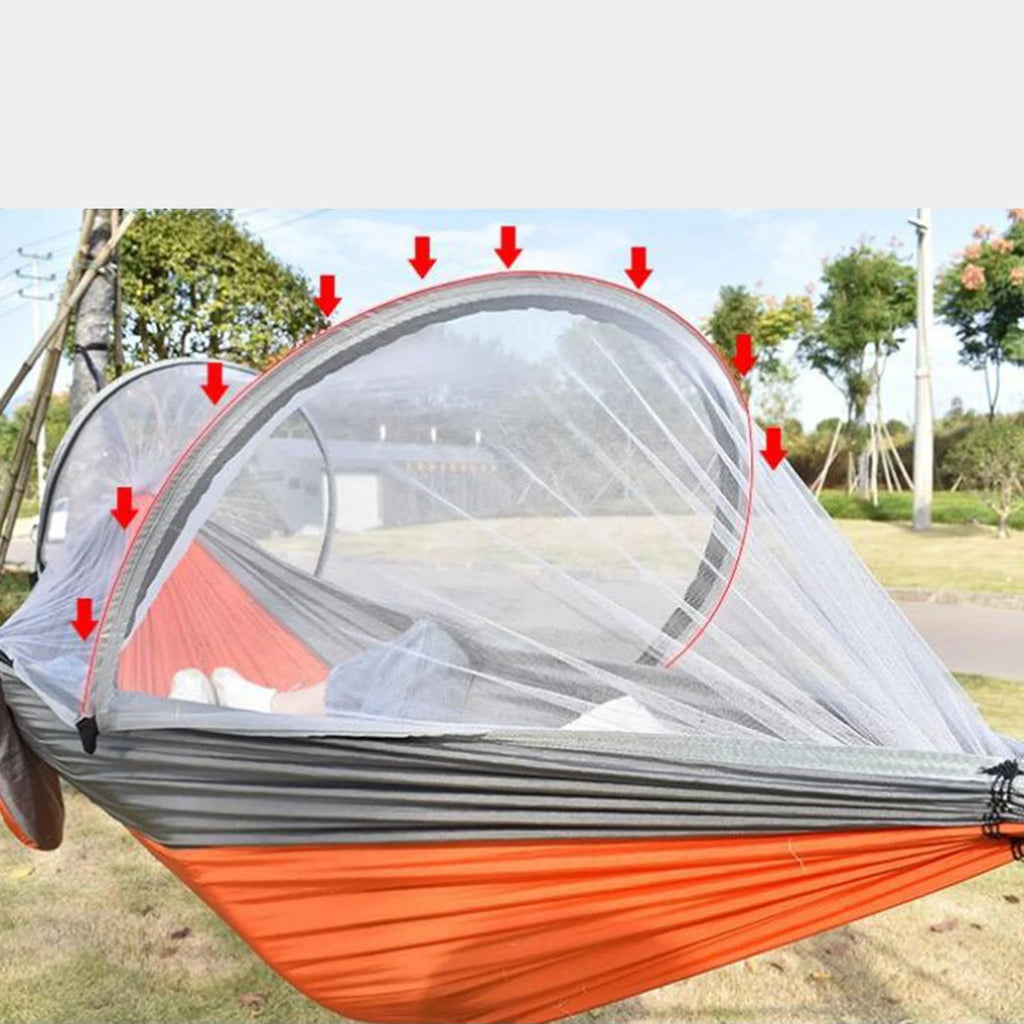 Orange Gray Camping Hammock with Net and Carrying Bag Y18561