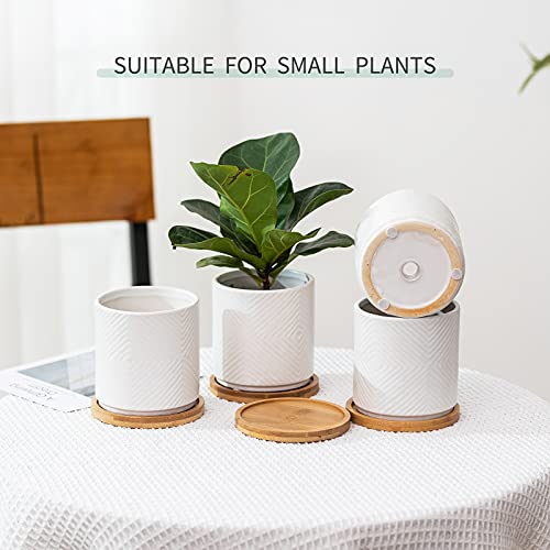 4 Inch White Ceramic Plant Pots with Saucers, Set of 4 V8876