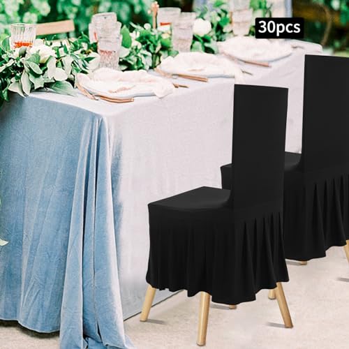 30PCS Fitted Folding Chair Covers with Skirt (Black) T446623
