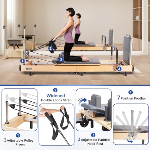 Foldable Wood Pilates Reformer with Sitting Box, Jump Board and Anti-Slip Mat M510884