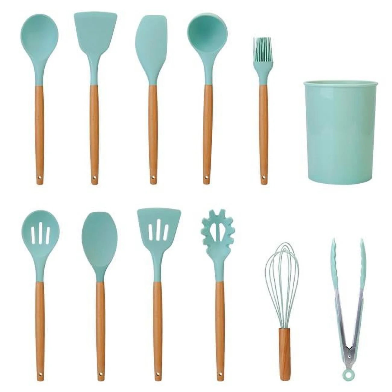11-Piece Silicone Cooking Utensil Set with Wooden Handle G856723