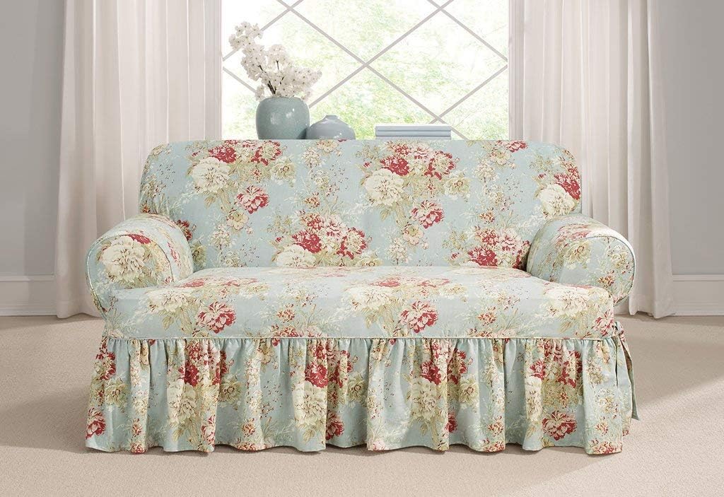 1 Piece T Cushion Loveseat Slipcover in Robin's Egg R7975