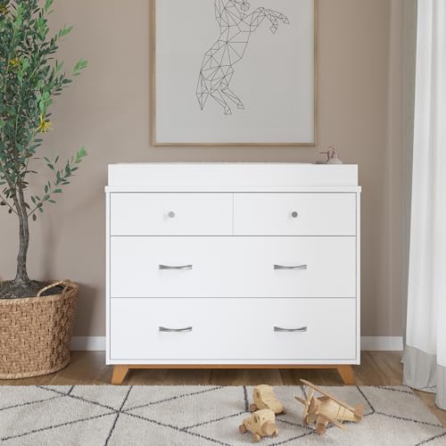 4-Piece Nursery Set with Crib, Dresser, Changing Table Topper, Chest, Nightstand V8418