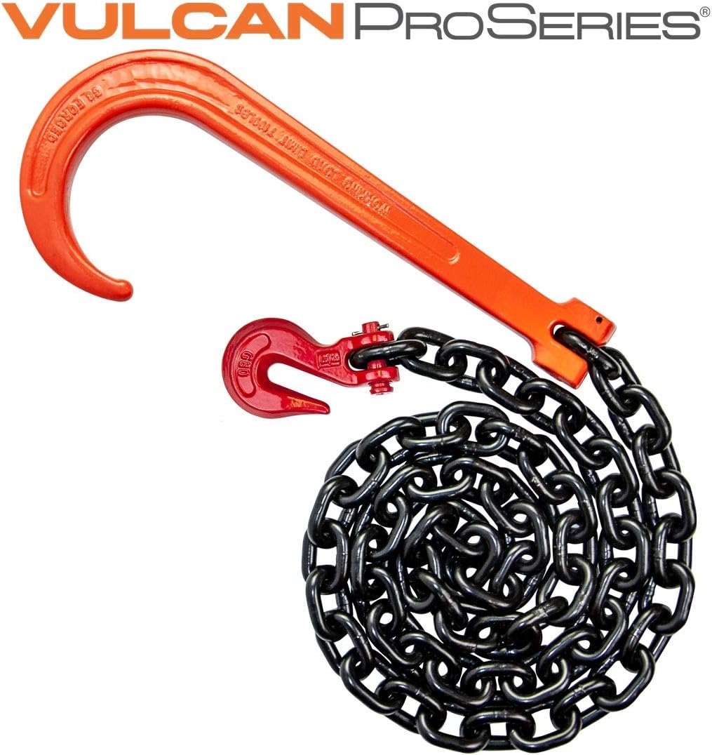 Grade 80 Alloy Tow Chain with Forged Long J Hook - 3/8 Inch x 6 Foot - 7,100 Pound Safe Working Load X30714