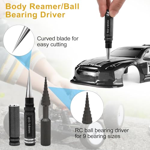 19 Pcs RC Car Tool Kit Hex Screwdriver Set Nut Drivers Phillips Screwdrivers Plier Wrench Body Reamer Black K701
