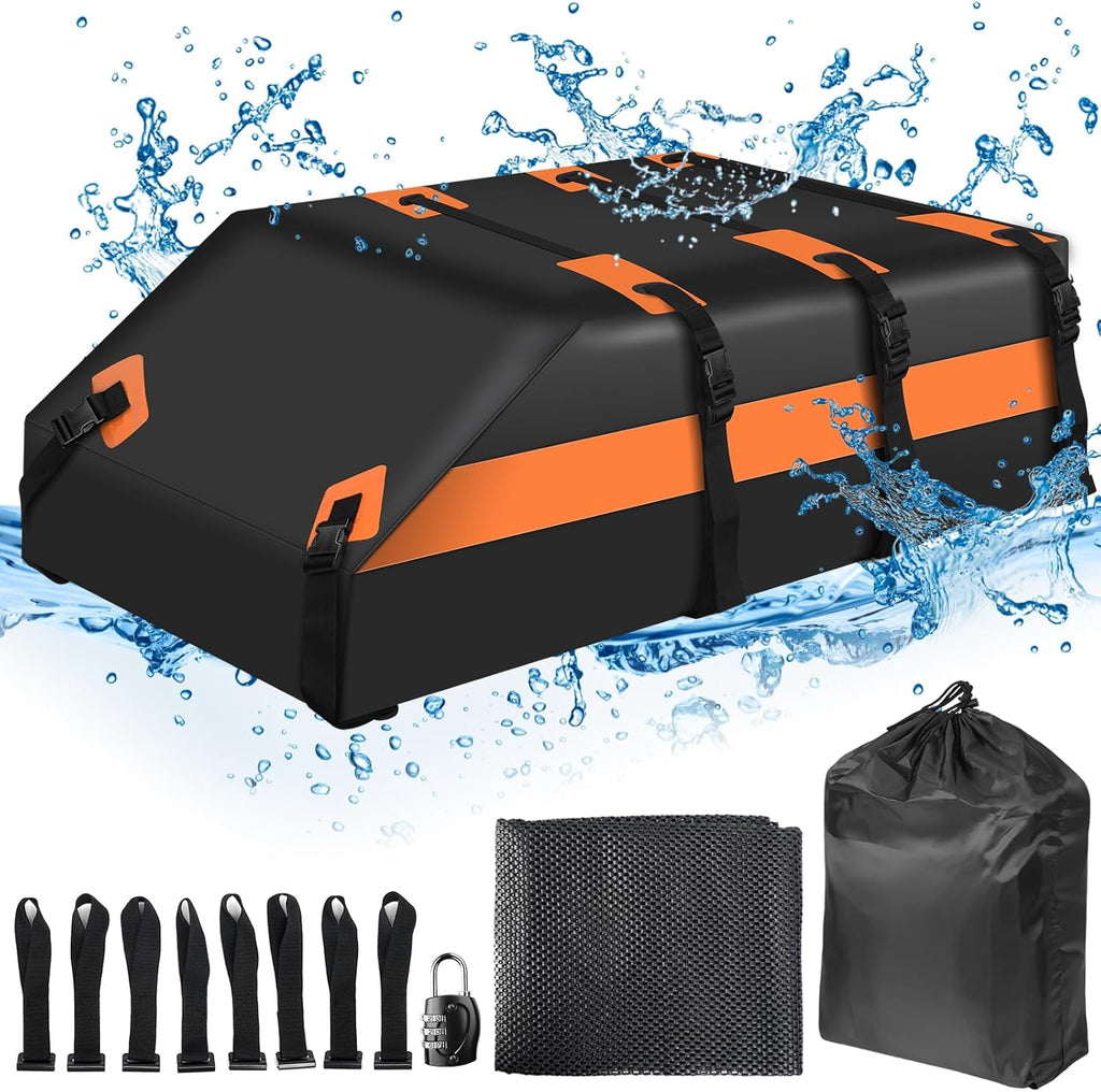 21 Cubic Feet 100% Waterproof 900D PVC Soft Car Roof Bag with Anti-Slip Mat and Storage Bag W213426