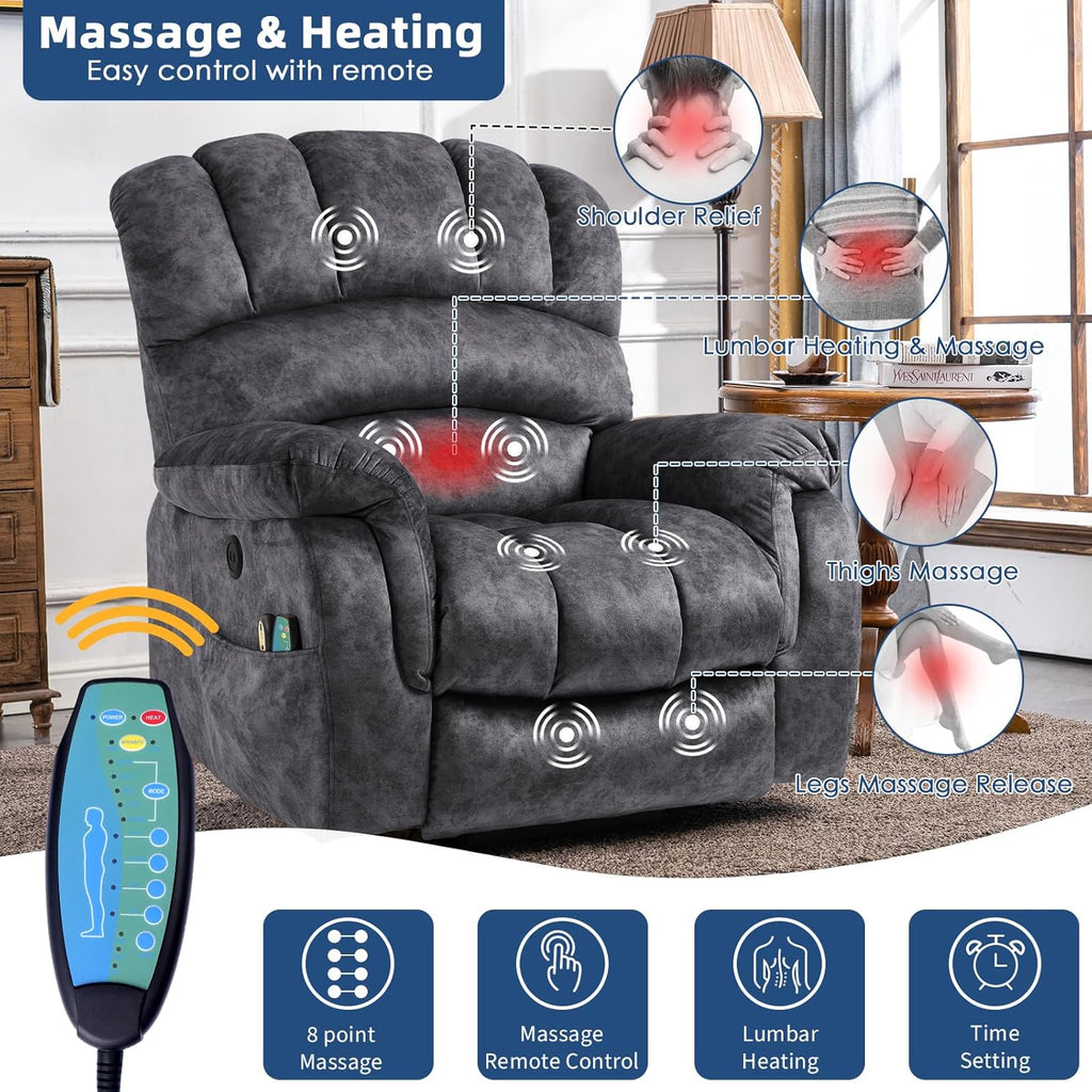 Large Electric Power Lift Recliner Chair with Extended Footrest, Gray O220787