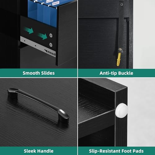 Black Wood File Cabinets with Doors and Adjustable Shelves R425