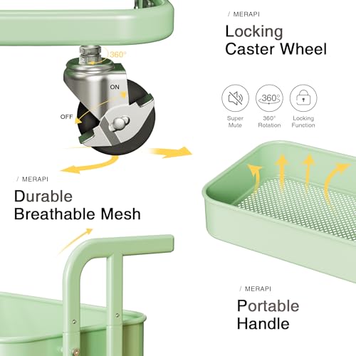 Pastel Green 2 Tier Metal Rolling Cart E313