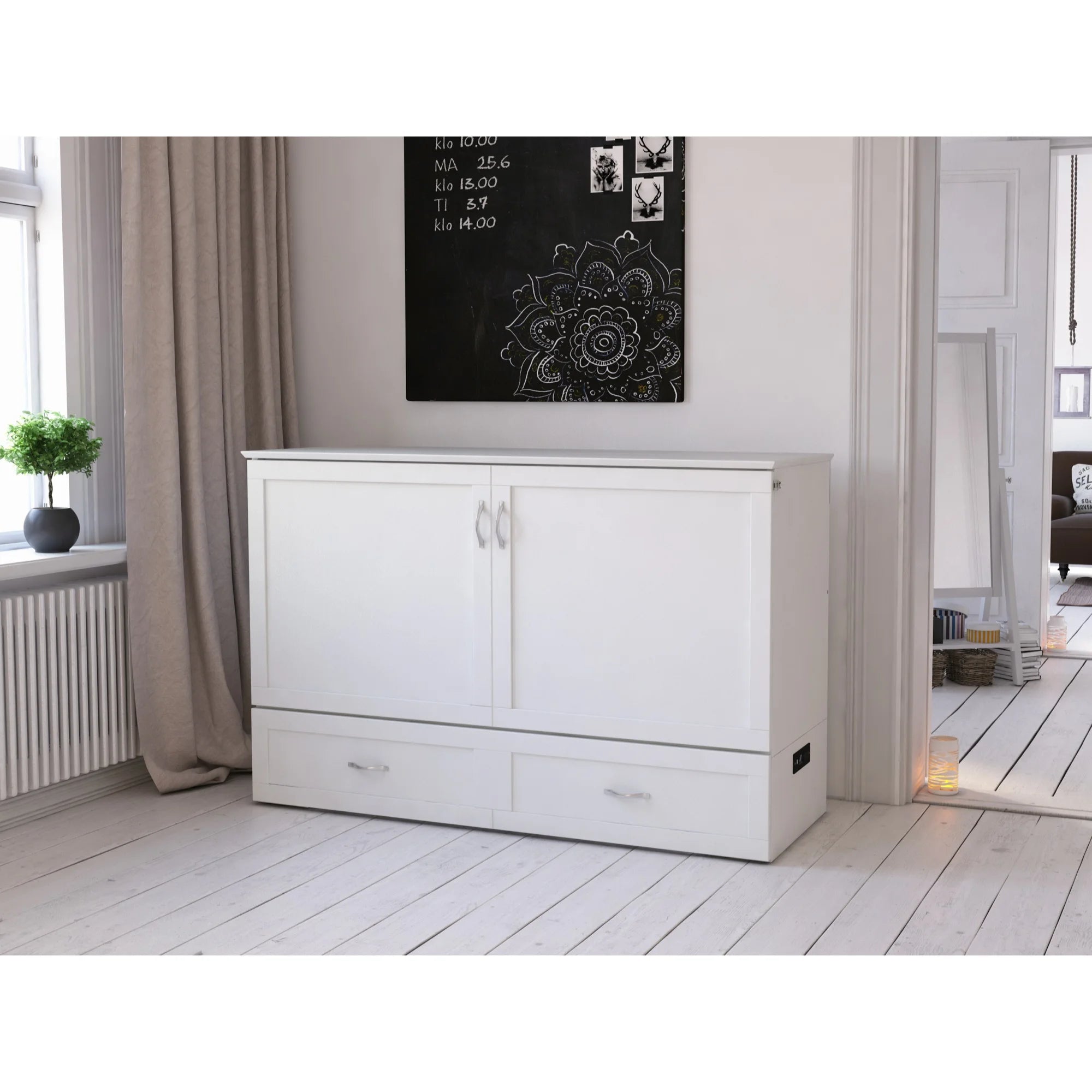 Queen White Murphy Bed Chest L934