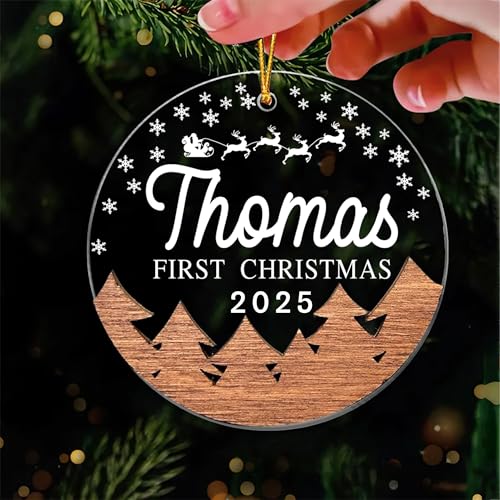 Engraved Wooden and Acrylic Baby's 1st Christmas Ornament 2025 A4326