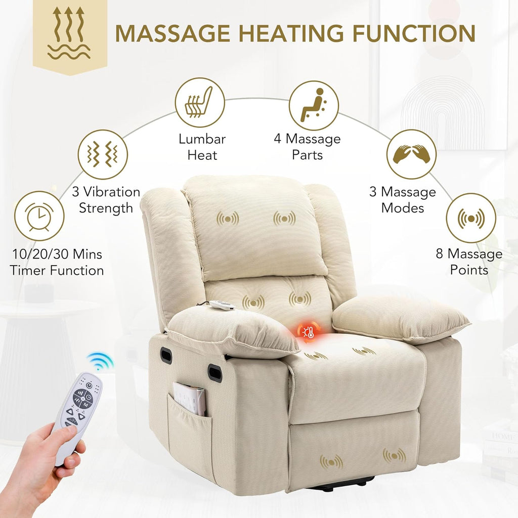 Beige Power Lift Massage Recliner Chair R3311