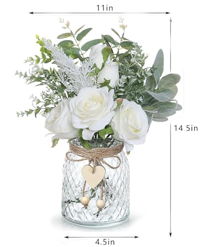Artificial Flowers with Vase, Silk Hydrangea Flower Bouquet, Faux Flower Arrangement (White) Q44750